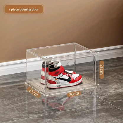 Stackable Shoe Storage Box, Clear PP Plastic Sneaker Organizer with Magnetic Door, Front or Side Opening, 1 or 3 Pieces - product view 2