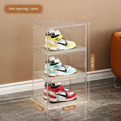 Stackable Shoe Storage Box, Clear PP Plastic Sneaker Organizer with Magnetic Door, Front or Side Opening, 1 or 3 Pieces - product view 3