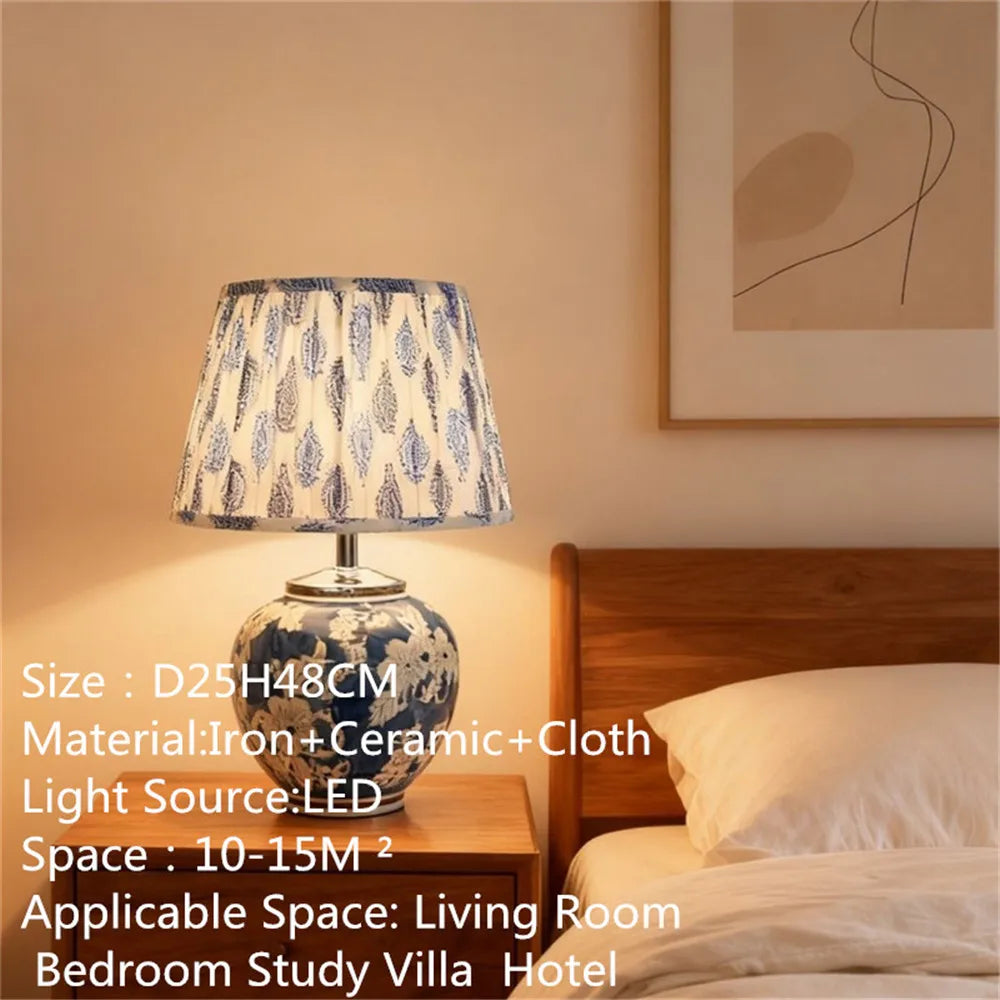 Ceramic Bedside Table Lamp, LED E27 Bulb, Knob Switch, 16–20W Contemporary Light with Multiple Styles and Plug Options - product view 3
