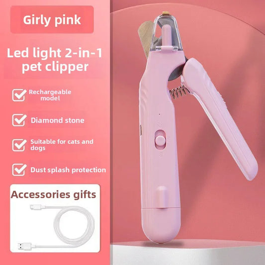 2-in-1 Electric Pet Nail Trimmer and Grinder with LED Lights, Pink, White or Green for Cat and Dog Grooming - product view 1