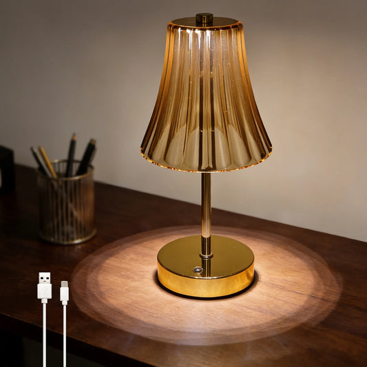 Amber Ribbed Table Lamp, LED Ambient Lighting, DC Powered 5V Night Light for Bedroom, Living Room and Home Décor - product view 1