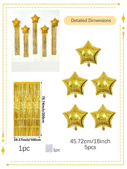 Five-Point Star Balloon and Tassel Curtain Set, Multiple Styles for Birthday Parties, Weddings and Celebrations - product view 3