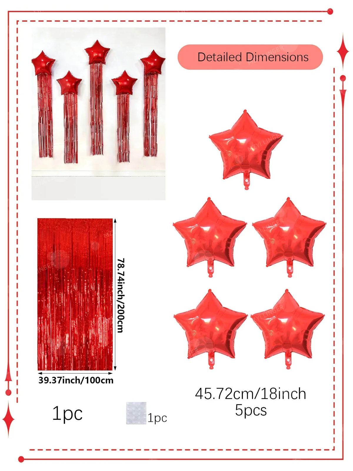 Five-Point Star Balloon and Tassel Curtain Set, Multiple Styles for Birthday Parties, Weddings and Celebrations - product view 4