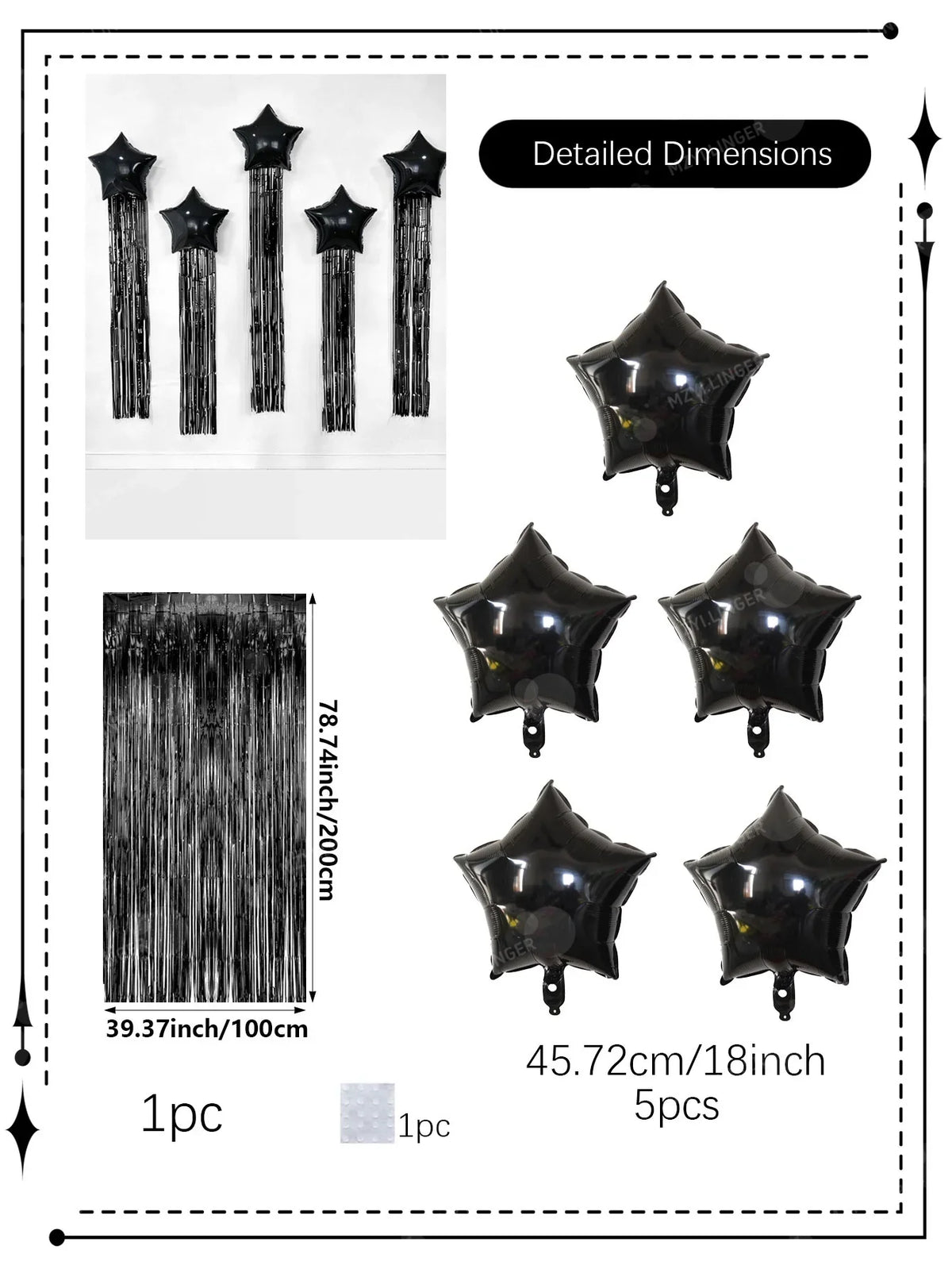 Five-Point Star Balloon and Tassel Curtain Set, Multiple Styles for Birthday Parties, Weddings and Celebrations - product view 6