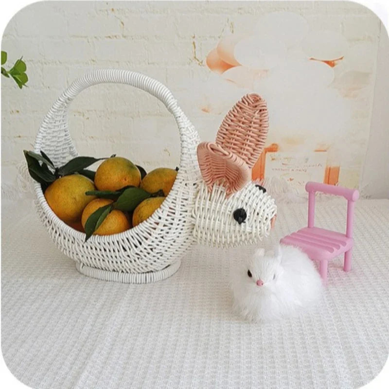 Handheld Rabbit Fruit Basket, Plastic Storage Decor with Multiple Uses, 25 cm or 26 cm Height for Easter Gift Giving - product view 3