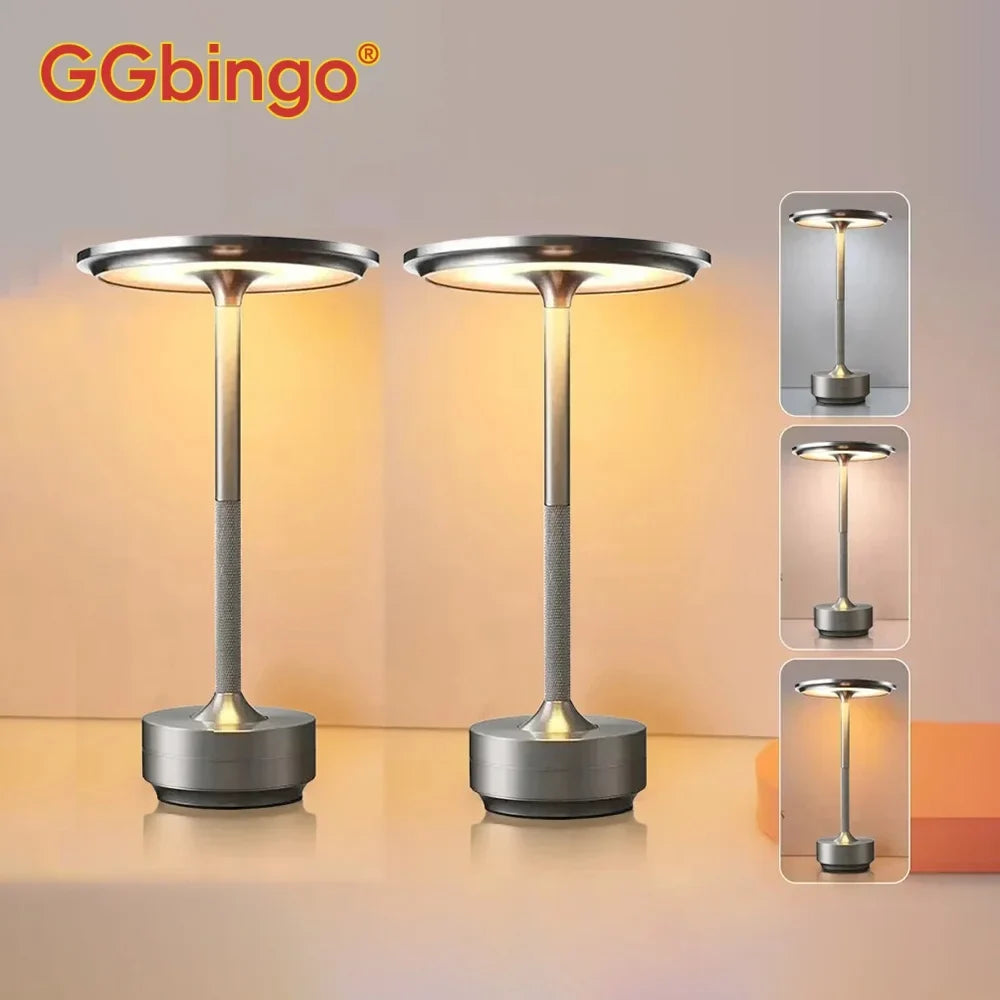 Rechargeable Table Lamp, Touch Control, Dimmable LED, Warm Neutral or White Light, 2-Piece Silver Set for Bedroom and Dining Room - product view 2