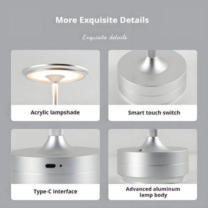 Rechargeable Table Lamp, Touch Control, Dimmable LED, Warm Neutral or White Light, 2-Piece Silver Set for Bedroom and Dining Room - product view 3