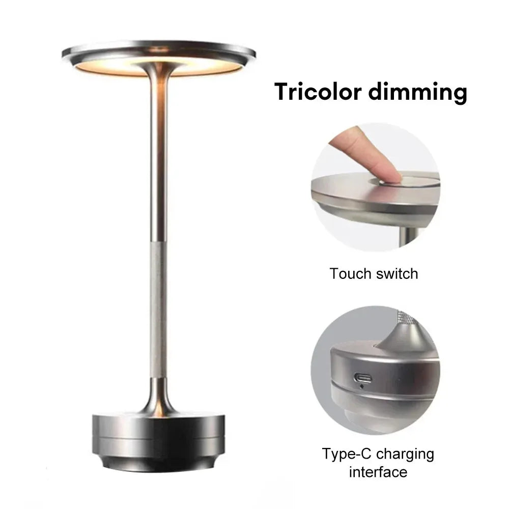 Rechargeable Table Lamp, Touch Control, Dimmable LED, Warm Neutral or White Light, 2-Piece Silver Set for Bedroom and Dining Room - product view 4