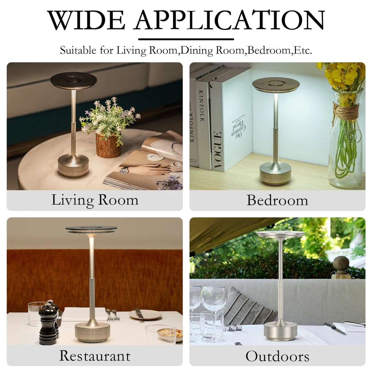 Rechargeable Table Lamp, Touch Control, Dimmable LED, Warm Neutral or White Light, 2-Piece Silver Set for Bedroom and Dining Room - product view 5