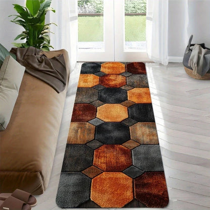 3D Octagonal Block Runner Rug, Geometric Pattern, Waterproof Anti-Slip Polyester Mat with PVC Backing, Six Sizes - product view 1