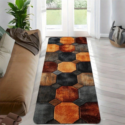 3D Octagonal Block Runner Rug, Geometric Pattern, Waterproof Anti-Slip Polyester Mat with PVC Backing, Six Sizes - product view 1