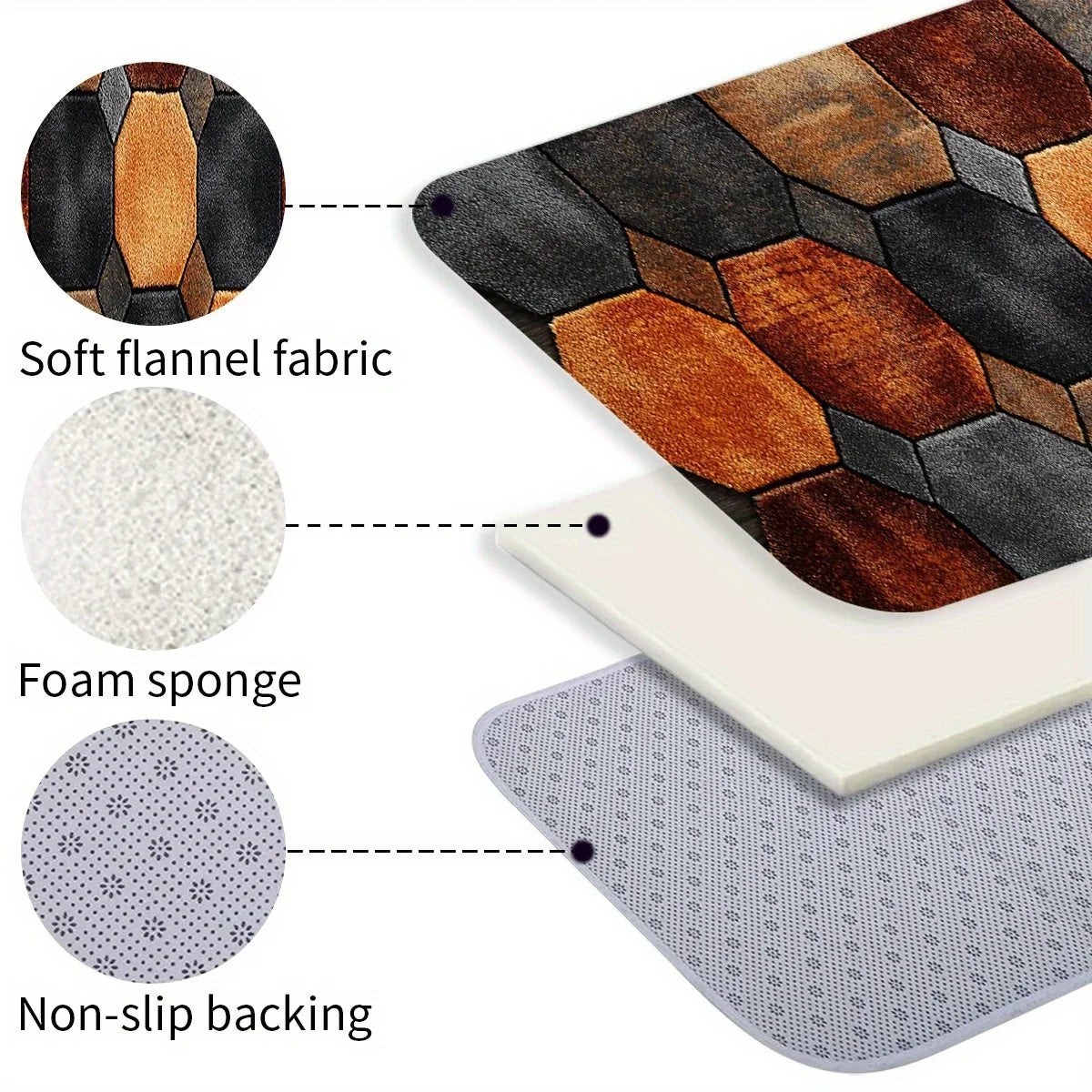 3D Octagonal Block Runner Rug, Geometric Pattern, Waterproof Anti-Slip Polyester Mat with PVC Backing, Six Sizes - product view 6