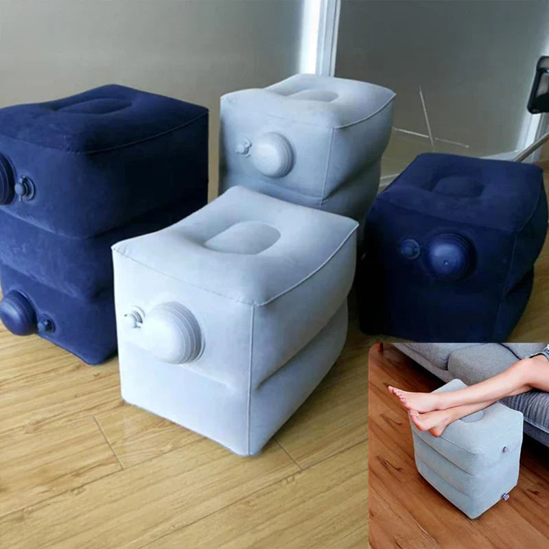 Inflatable Travel Footrest, Foldable Rectangle Foot Pad, Portable Leather Leg Support for Flights, Office and Home, Grey or Navy - product view 3