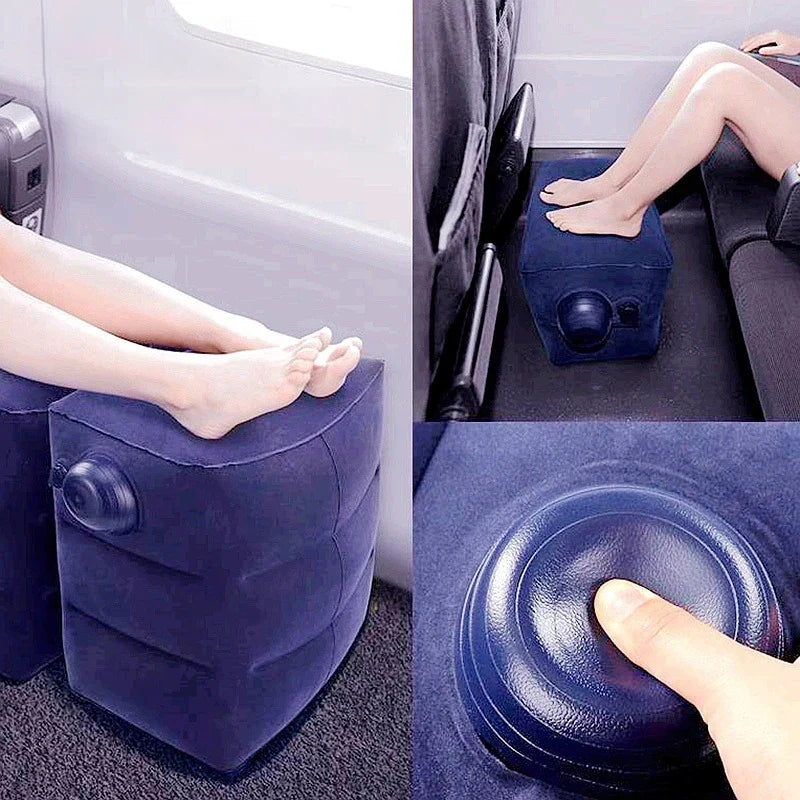 Inflatable Travel Footrest, Foldable Rectangle Foot Pad, Portable Leather Leg Support for Flights, Office and Home, Grey or Navy - product view 5