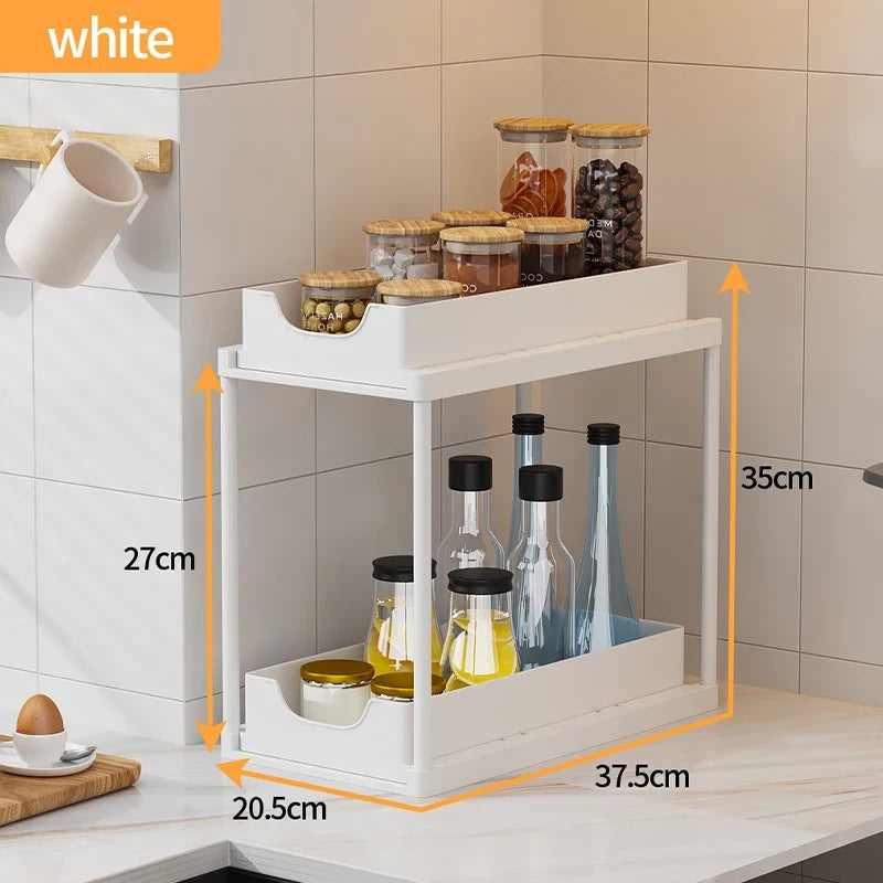2-Tier Pull Out Under Sink Organizer, Metal Frame with ABS Baskets, 15 kg Capacity, Tool-Free Kitchen Cabinet Shelf - product view 1
