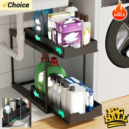 2-Tier Pull Out Under Sink Organizer, Metal Frame with ABS Baskets, 15 kg Capacity, Tool-Free Kitchen Cabinet Shelf - product view 3
