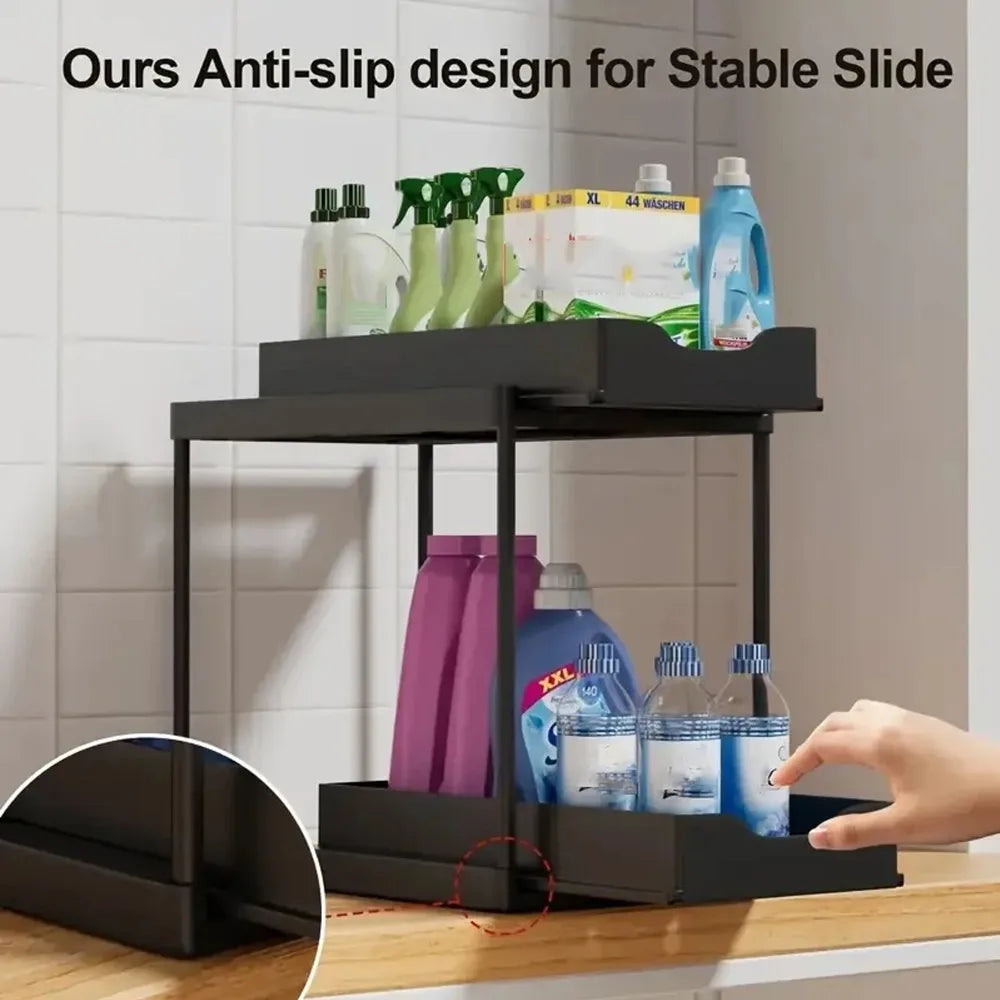2-Tier Pull Out Under Sink Organizer, Metal Frame with ABS Baskets, 15 kg Capacity, Tool-Free Kitchen Cabinet Shelf - product view 4