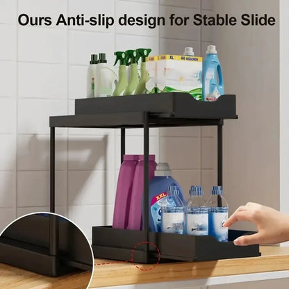 2-Tier Pull Out Under Sink Organizer, Metal Frame with ABS Baskets, 15 kg Capacity, Tool-Free Kitchen Cabinet Shelf - product view 4