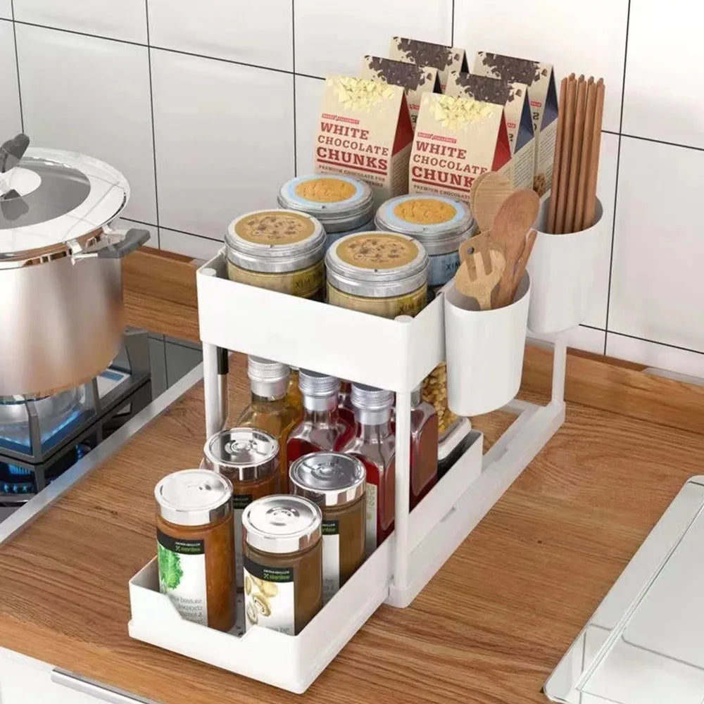 2-Tier Pull Out Under Sink Organizer, Metal Frame with ABS Baskets, 15 kg Capacity, Tool-Free Kitchen Cabinet Shelf - product view 5