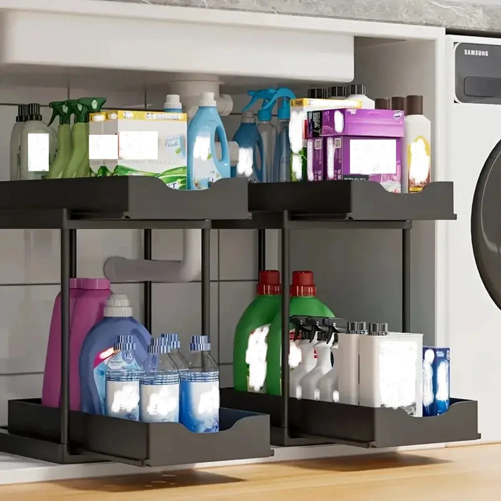 2-Tier Pull Out Under Sink Organizer, Metal Frame with ABS Baskets, 15 kg Capacity, Tool-Free Kitchen Cabinet Shelf - product view 6