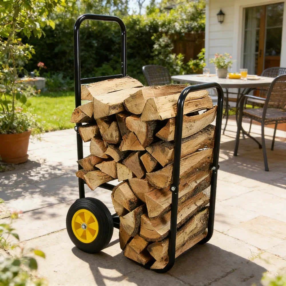 Rolling Firewood Rack Cart with 2 Wear-Resistant Wheels, Spacious Storage Box and Push Design for Outdoor Use - product view 1
