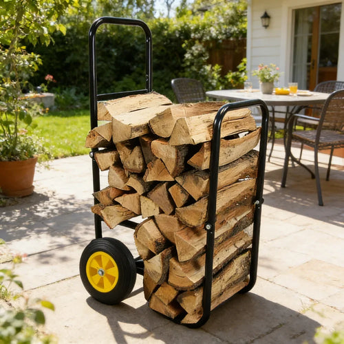 Rolling Firewood Rack Cart with 2 Wear-Resistant Wheels, Spacious Storage Box and Push Design for Outdoor Use - product view 1