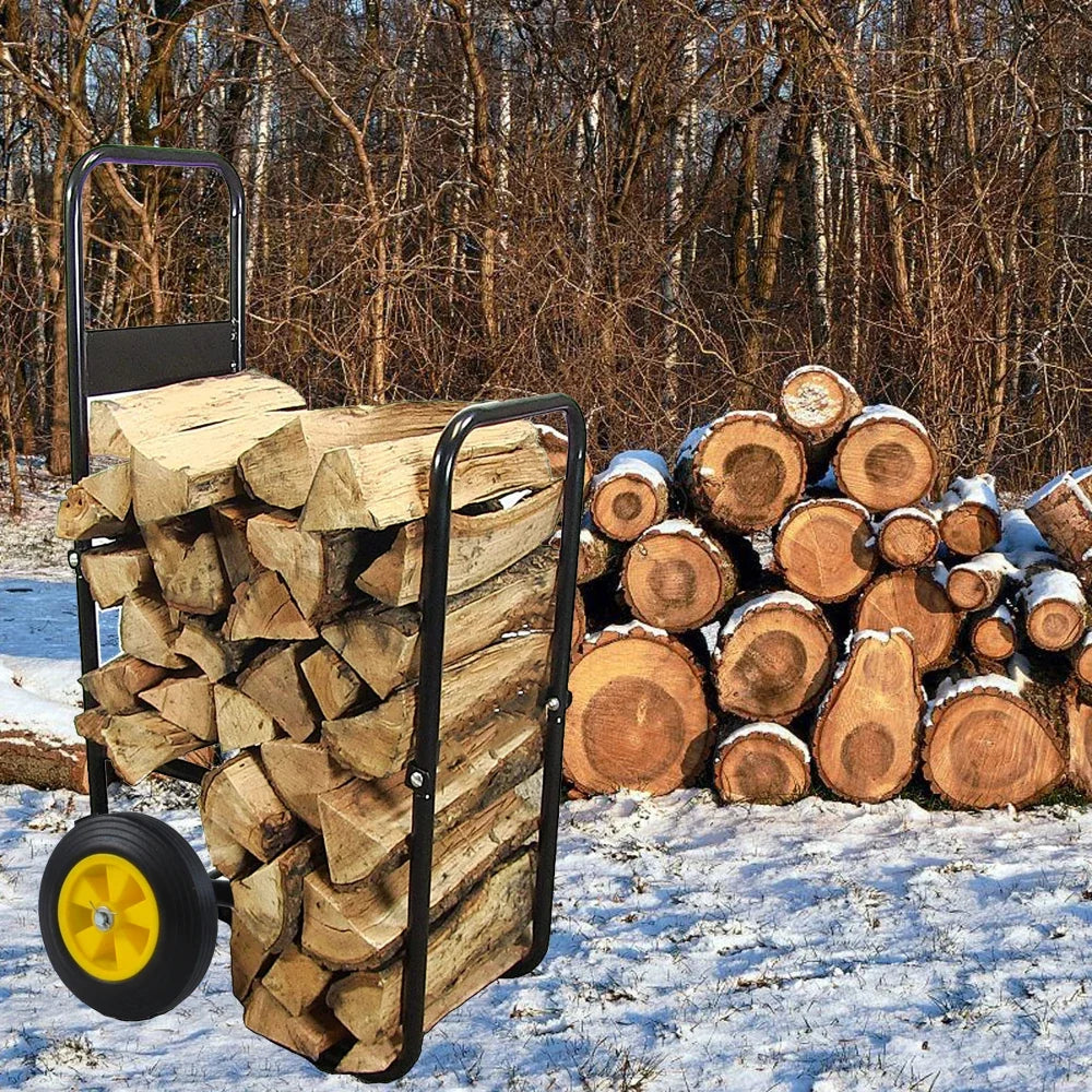 Rolling Firewood Rack Cart with 2 Wear-Resistant Wheels, Spacious Storage Box and Push Design for Outdoor Use - product view 3