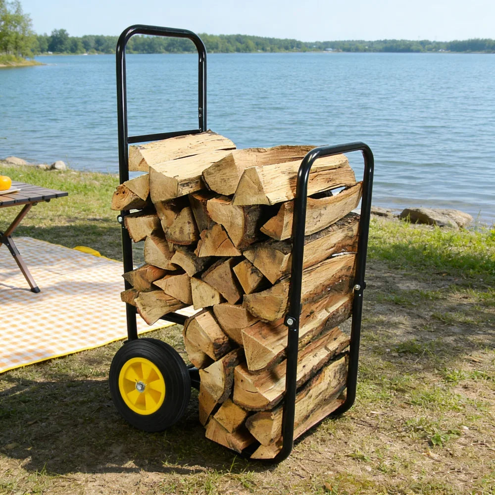 Rolling Firewood Rack Cart with 2 Wear-Resistant Wheels, Spacious Storage Box and Push Design for Outdoor Use - product view 4