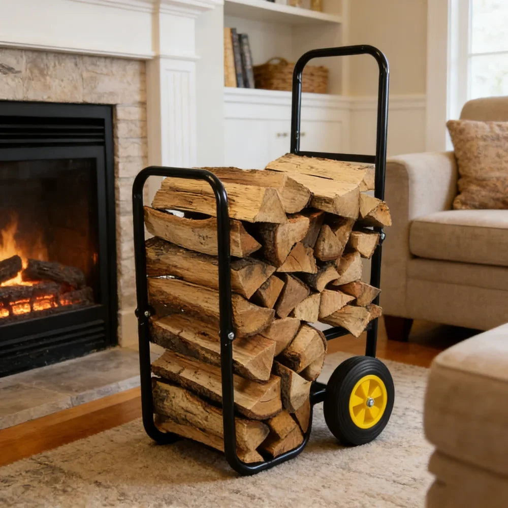 Rolling Firewood Rack Cart with 2 Wear-Resistant Wheels, Spacious Storage Box and Push Design for Outdoor Use - product view 6