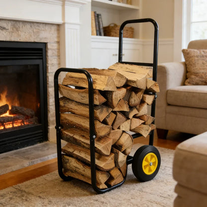 Rolling Firewood Rack Cart with 2 Wear-Resistant Wheels, Spacious Storage Box and Push Design for Outdoor Use - product view 6