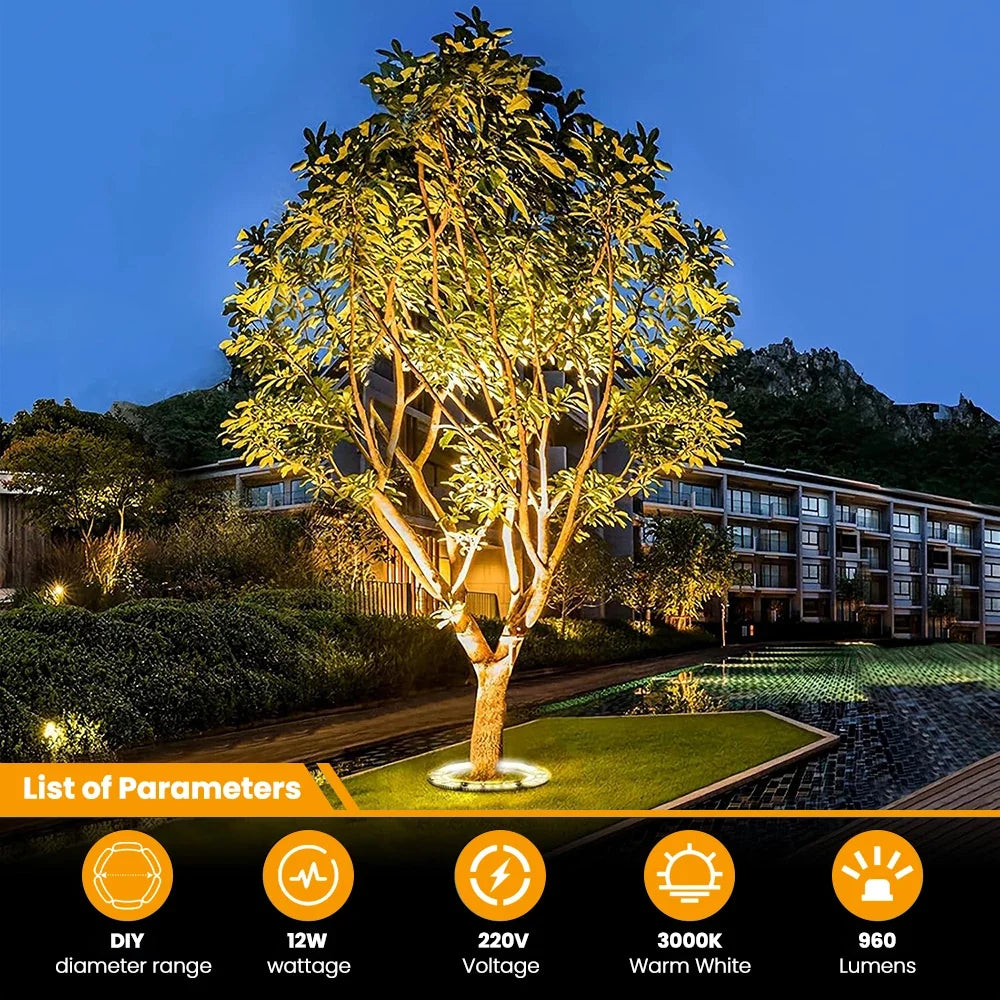 220V LED Tree Ring Landscape Light, Aluminum, IP65 Water Resistant, 3000K Warm White, 12W, Adjustable 30° Beam - product view 5