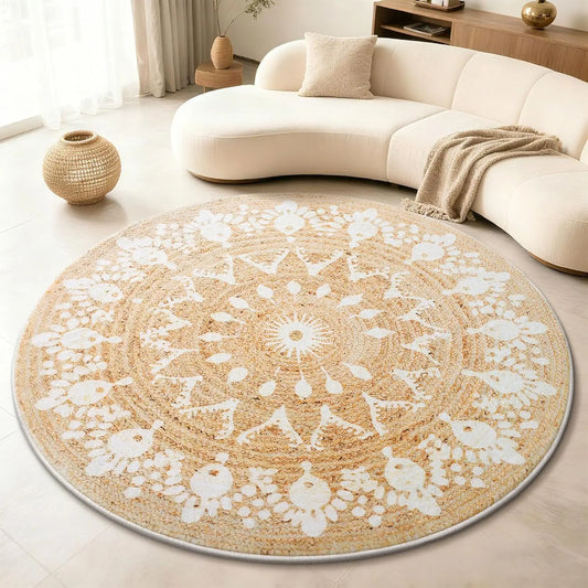 Round Printed Mandala Rug, Anti-Slip Flannel and Sponge Floor Mat with PVC Backing, 60–180 cm Diameter Options - product view 1