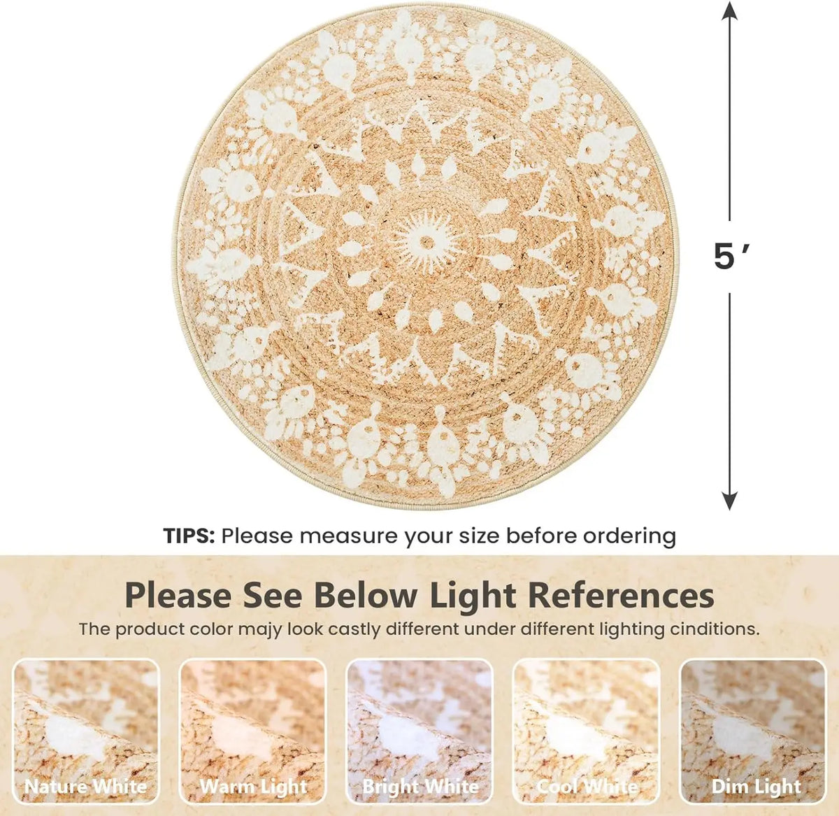 Round Printed Mandala Rug, Anti-Slip Flannel and Sponge Floor Mat with PVC Backing, 60–180 cm Diameter Options - product view 2