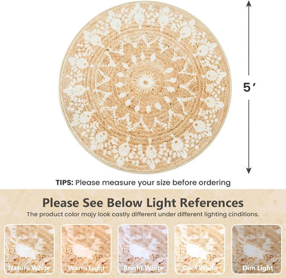 Round Printed Mandala Rug, Anti-Slip Flannel and Sponge Floor Mat with PVC Backing, 60–180 cm Diameter Options - product view 2