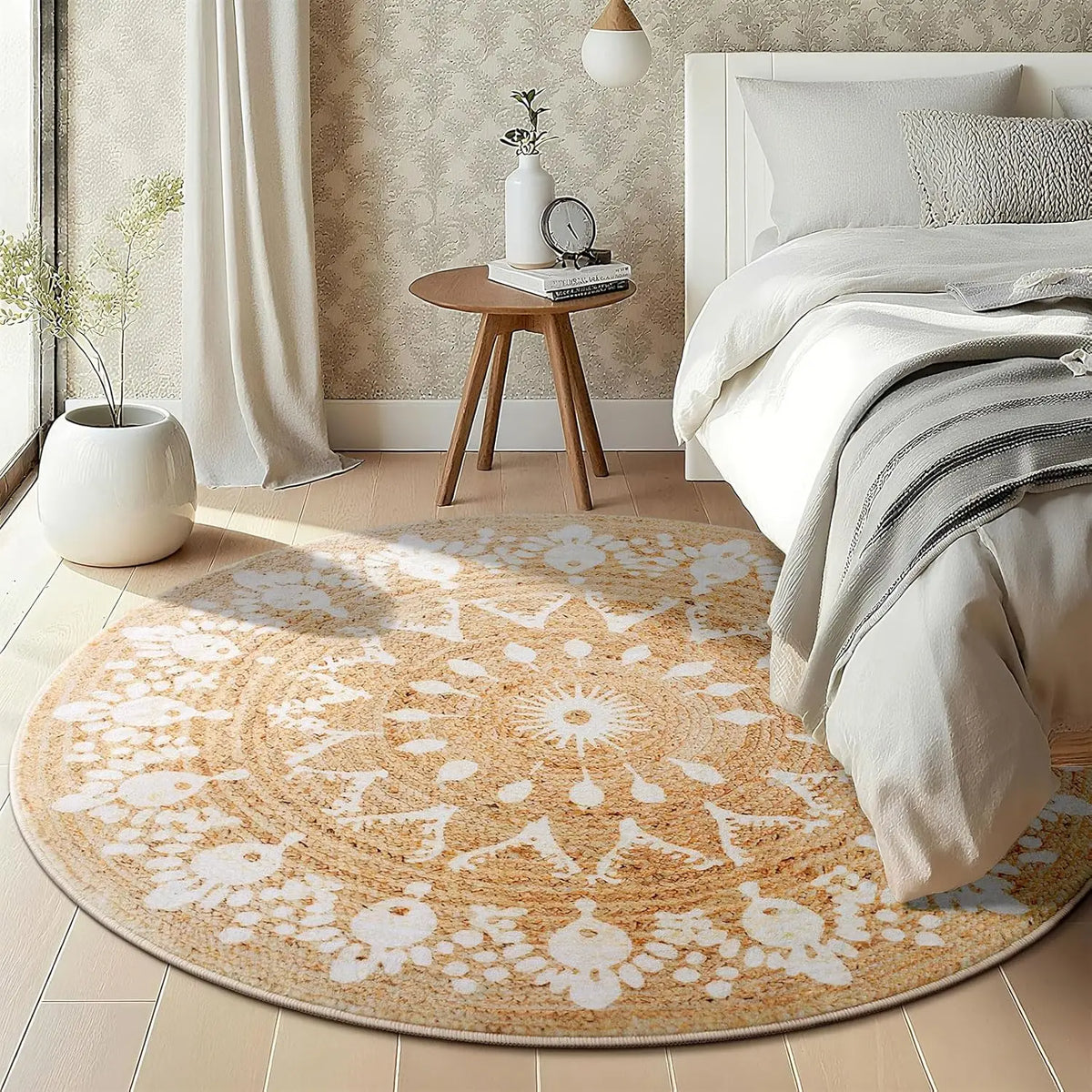 Round Printed Mandala Rug, Anti-Slip Flannel and Sponge Floor Mat with PVC Backing, 60–180 cm Diameter Options - product view 4