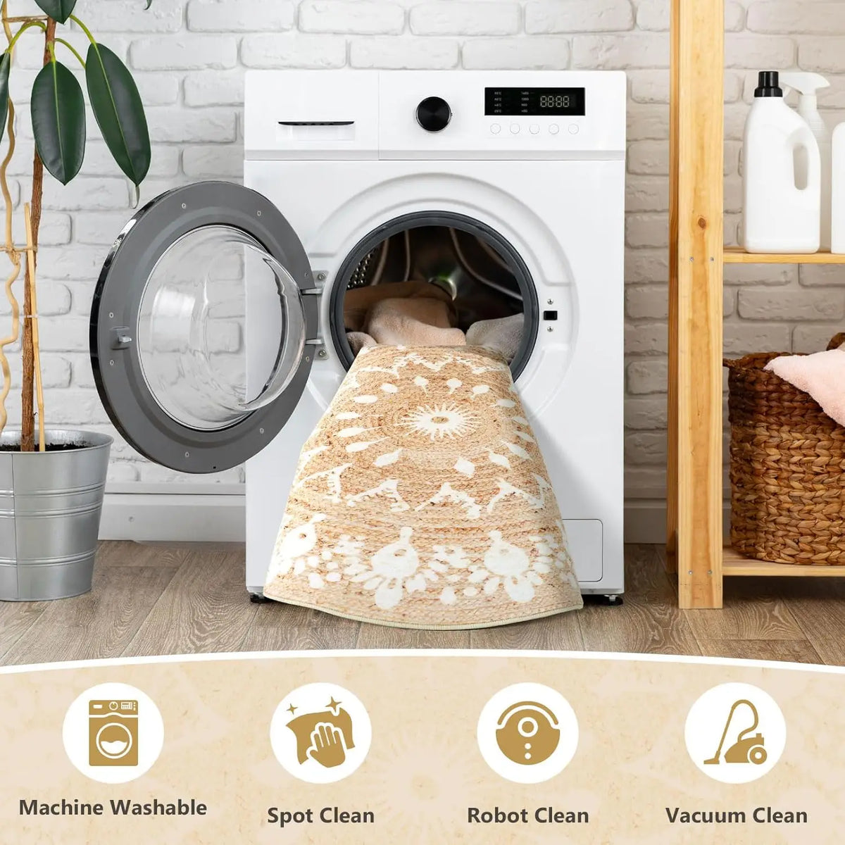 Round Printed Mandala Rug, Anti-Slip Flannel and Sponge Floor Mat with PVC Backing, 60–180 cm Diameter Options - product view 5