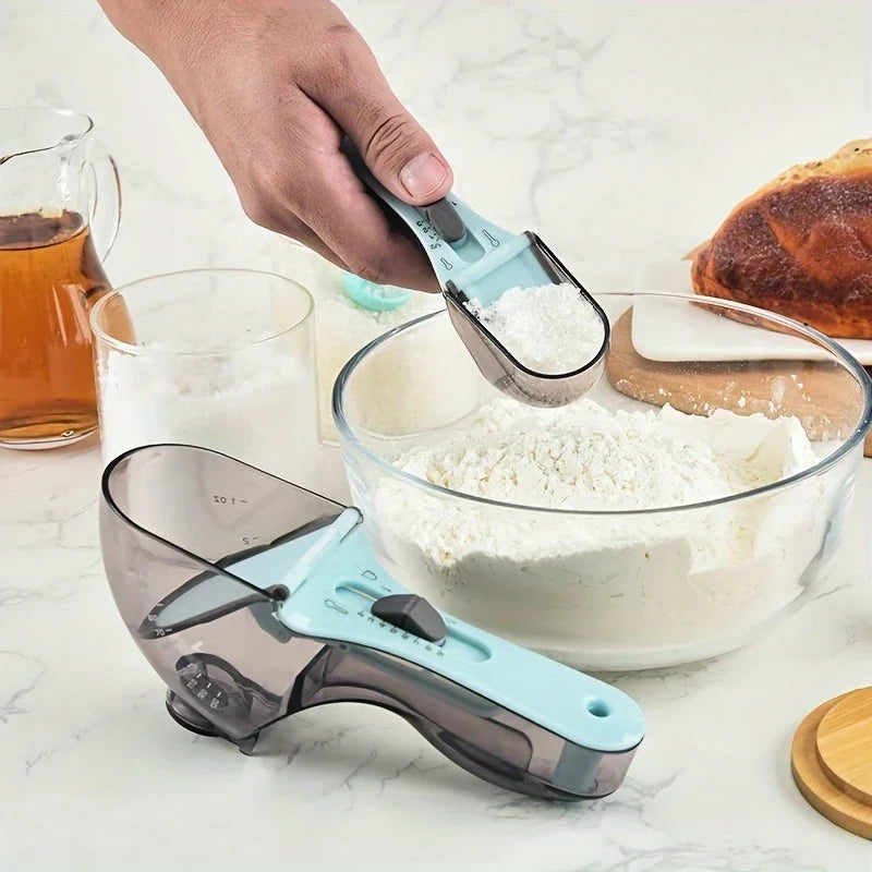 Adjustable Measuring Cups and Spoons, 2-Piece Plastic Set with Magnetic Design for Dry and Liquid Ingredients - product view 2