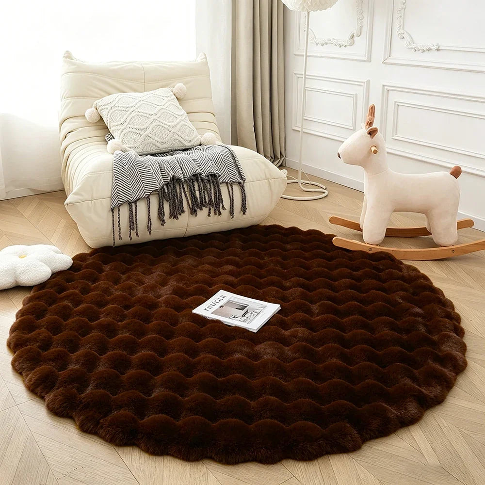 Round Plush Kids Rug, Soft 100% Polyester Faux Rabbit Fur Mat with Suede Backing in 60–180cm Sizes - product view 2