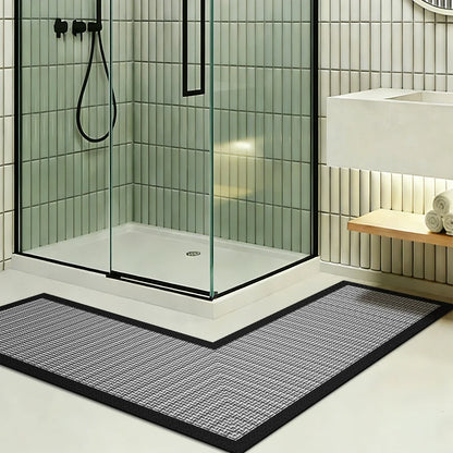 L-Shaped Bath Mat, Absorbent Bathroom Floor Rug with Rubber Material, Two Sizes and Black, Brown or Gray Options - product view 1