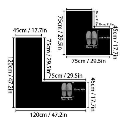 L-Shaped Bath Mat, Absorbent Bathroom Floor Rug with Rubber Material, Two Sizes and Black, Brown or Gray Options - product view 5