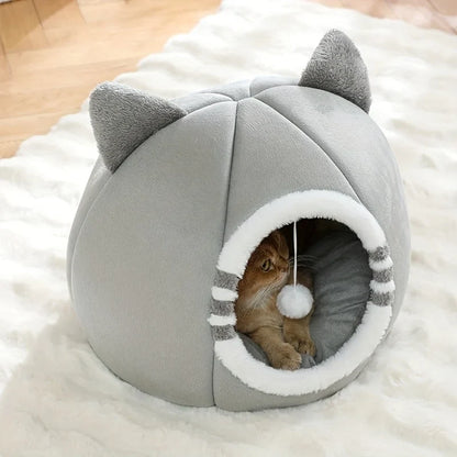 Cat Bed Cave, Breathable Plush Sleeping Nest with Soft Mat, Non-Slip Bottom, Three Sizes for Cats and Kittens - product view 3