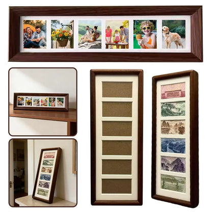 Five-Opening Collage Picture Frame, Wood-Style Multi-Photo Wall Display, 32 x 12 cm, Horizontal or Vertical Decor - product view 3