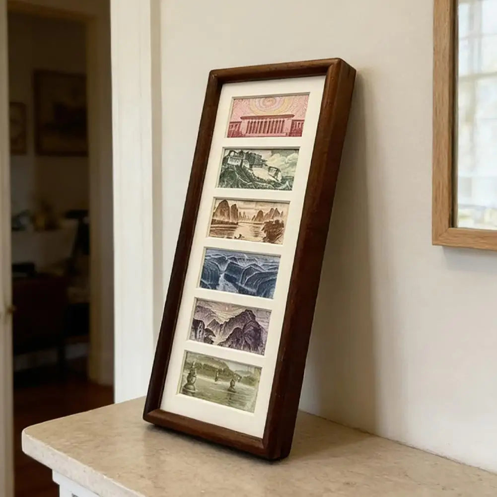 Five-Opening Collage Picture Frame, Wood-Style Multi-Photo Wall Display, 32 x 12 cm, Horizontal or Vertical Decor - product view 4