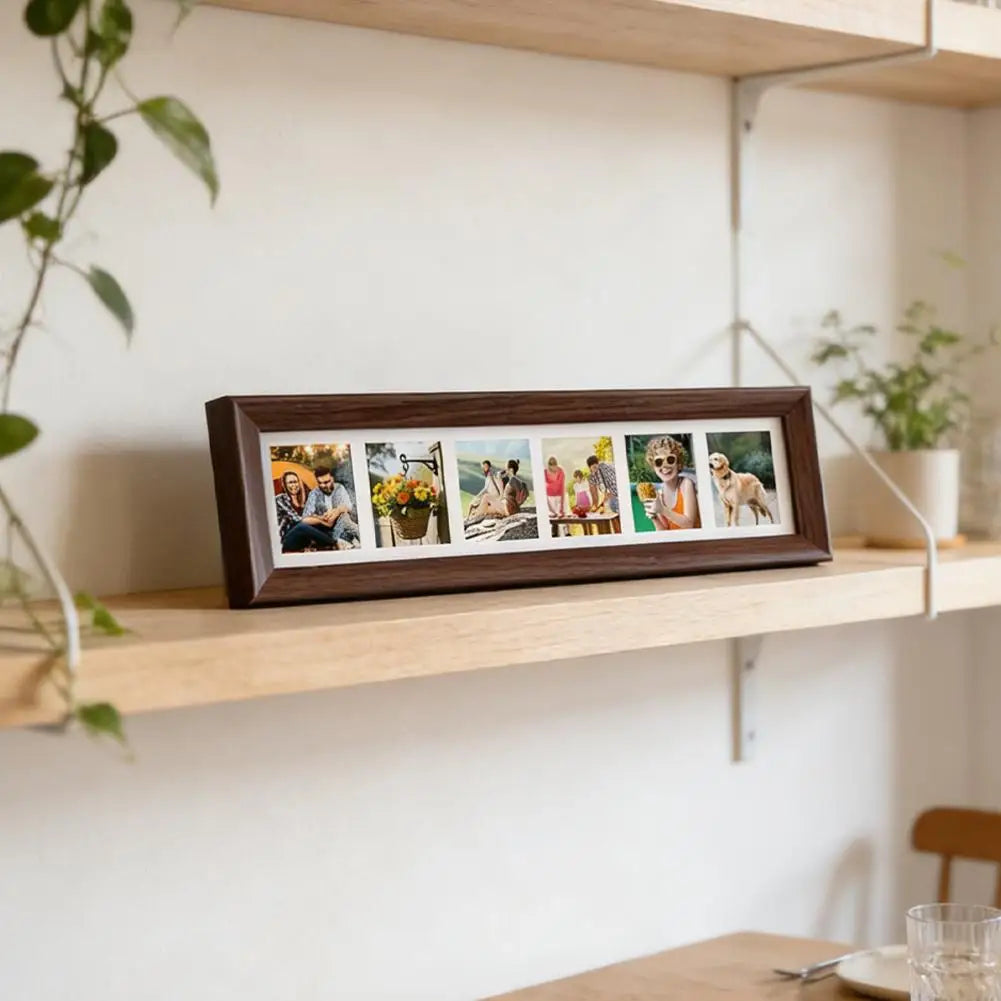 Five-Opening Collage Picture Frame, Wood-Style Multi-Photo Wall Display, 32 x 12 cm, Horizontal or Vertical Decor - product view 6