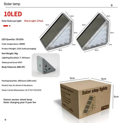 Solar Step Lights, IP67 Waterproof Outdoor Stair and Deck Lighting, 10-LED Warm White Landscape Lights for Patio and Garden - product view 2