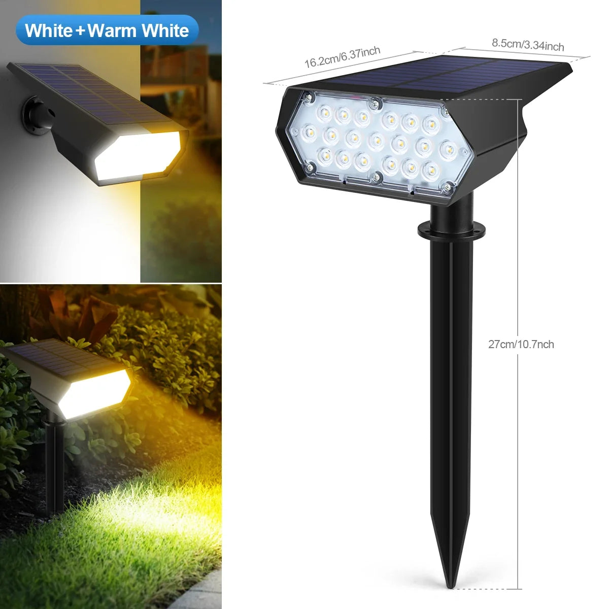 Solar LED Spotlights, Dimmable Outdoor Landscape Lights with Push-Button Control, Assembly Installation, White RGB or Warm White - product view 4