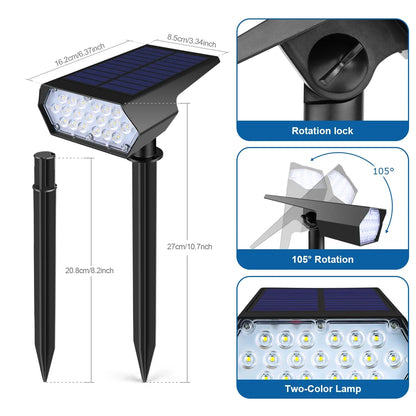 Solar LED Spotlights, Dimmable Outdoor Landscape Lights with Push-Button Control, Assembly Installation, White RGB or Warm White - product view 6