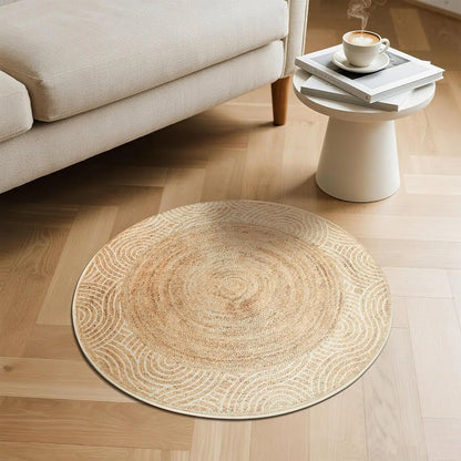 Round Jute-Style Rug, Printed Flannel Surface with PVC Non-Slip Backing, Machine-Made Indoor Floor Mat in Multiple Sizes - product view 1