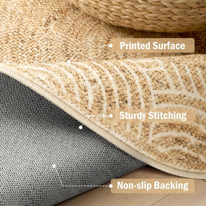 Round Jute-Style Rug, Printed Flannel Surface with PVC Non-Slip Backing, Machine-Made Indoor Floor Mat in Multiple Sizes - product view 6
