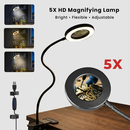 LED Desk Lamp, 5 V DC, Black, Adjustable Task Lighting for Reading, Detailed Work and Desktop Use - product view 1
